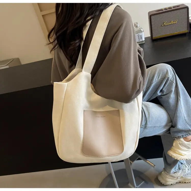 Women's Canvas Contrast Handbag Large Capacity Urban Commute — feature 27