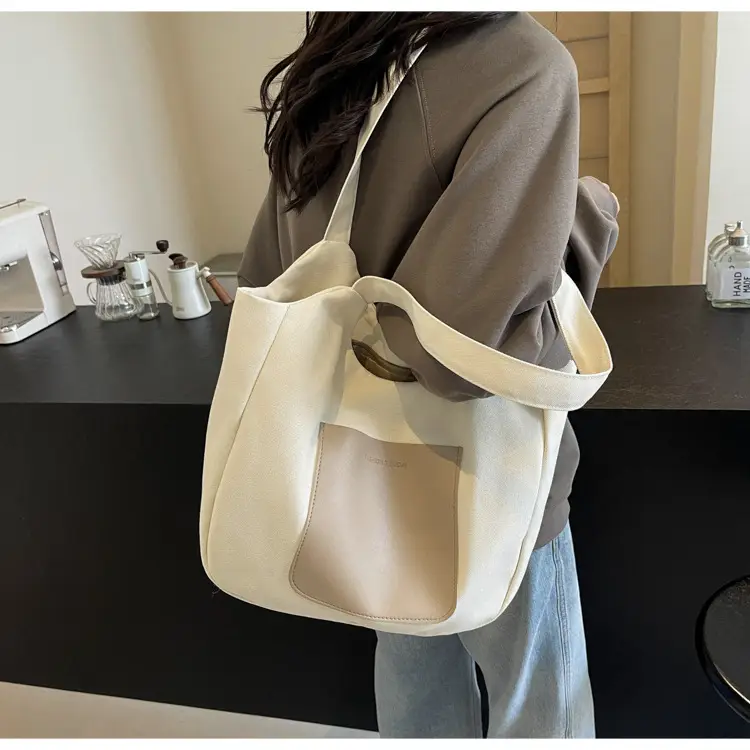 Women's Canvas Contrast Handbag Large Capacity Urban Commute — feature 28
