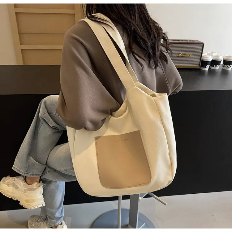 Women's Canvas Contrast Handbag Large Capacity Urban Commute — feature 30