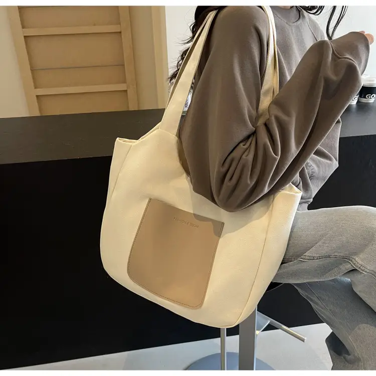 Women's Canvas Contrast Handbag Large Capacity Urban Commute — feature 31