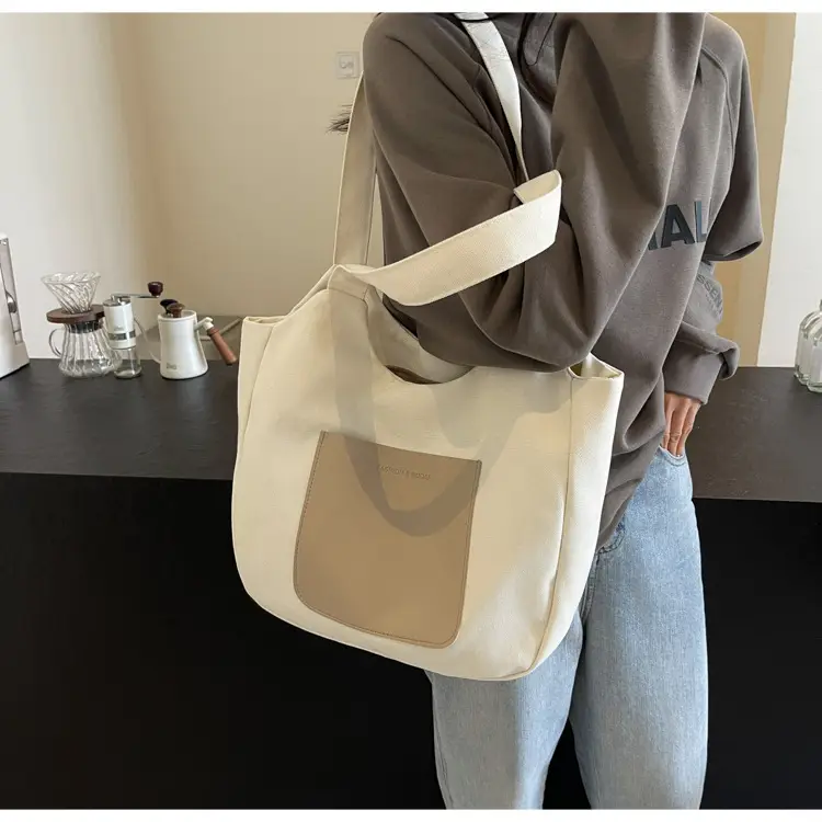 Women's Canvas Contrast Handbag Large Capacity Urban Commute — feature 32
