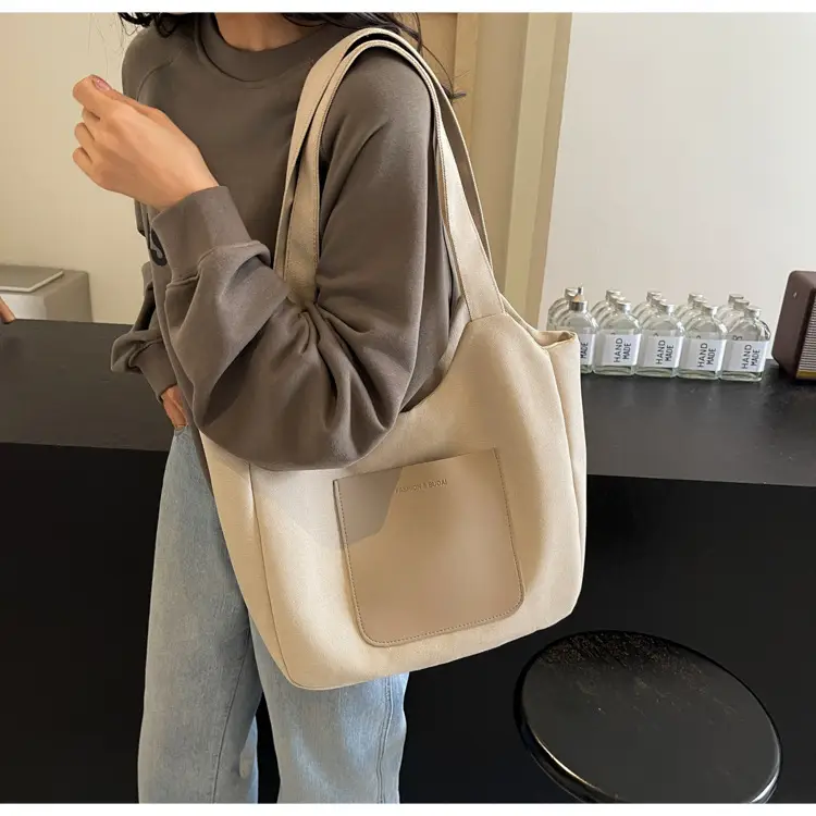 Women's Canvas Contrast Handbag Large Capacity Urban Commute — feature 34