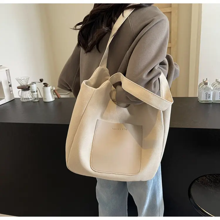 Women's Canvas Contrast Handbag Large Capacity Urban Commute — feature 37