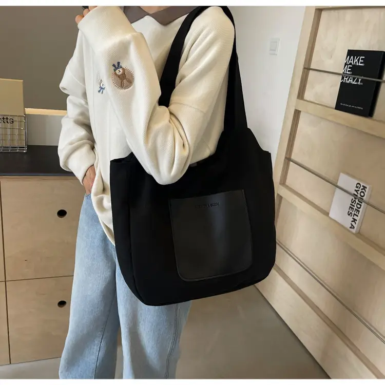 Women's Canvas Contrast Handbag Large Capacity Urban Commute — feature 43