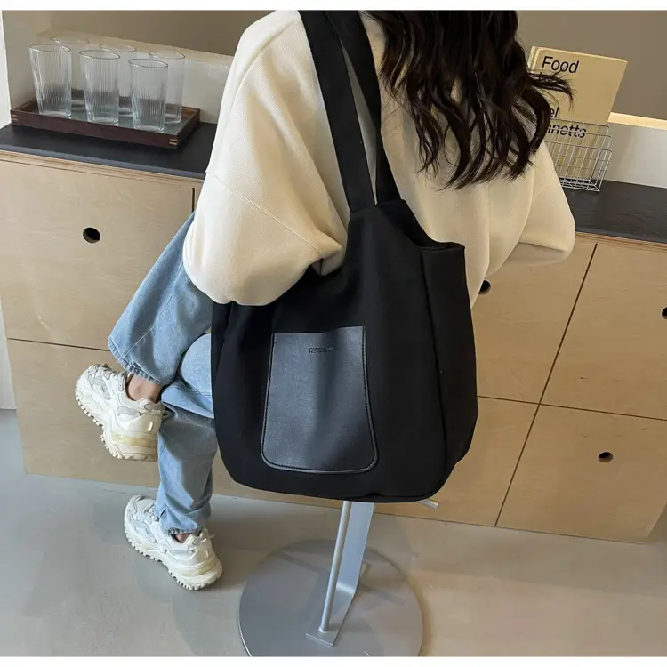 Women's Canvas Contrast Handbag Large Capacity Urban Commute — feature 45