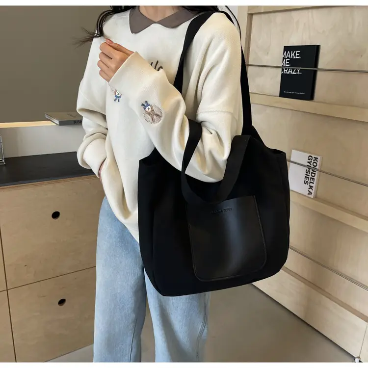 Women's Canvas Contrast Handbag Large Capacity Urban Commute — feature 46