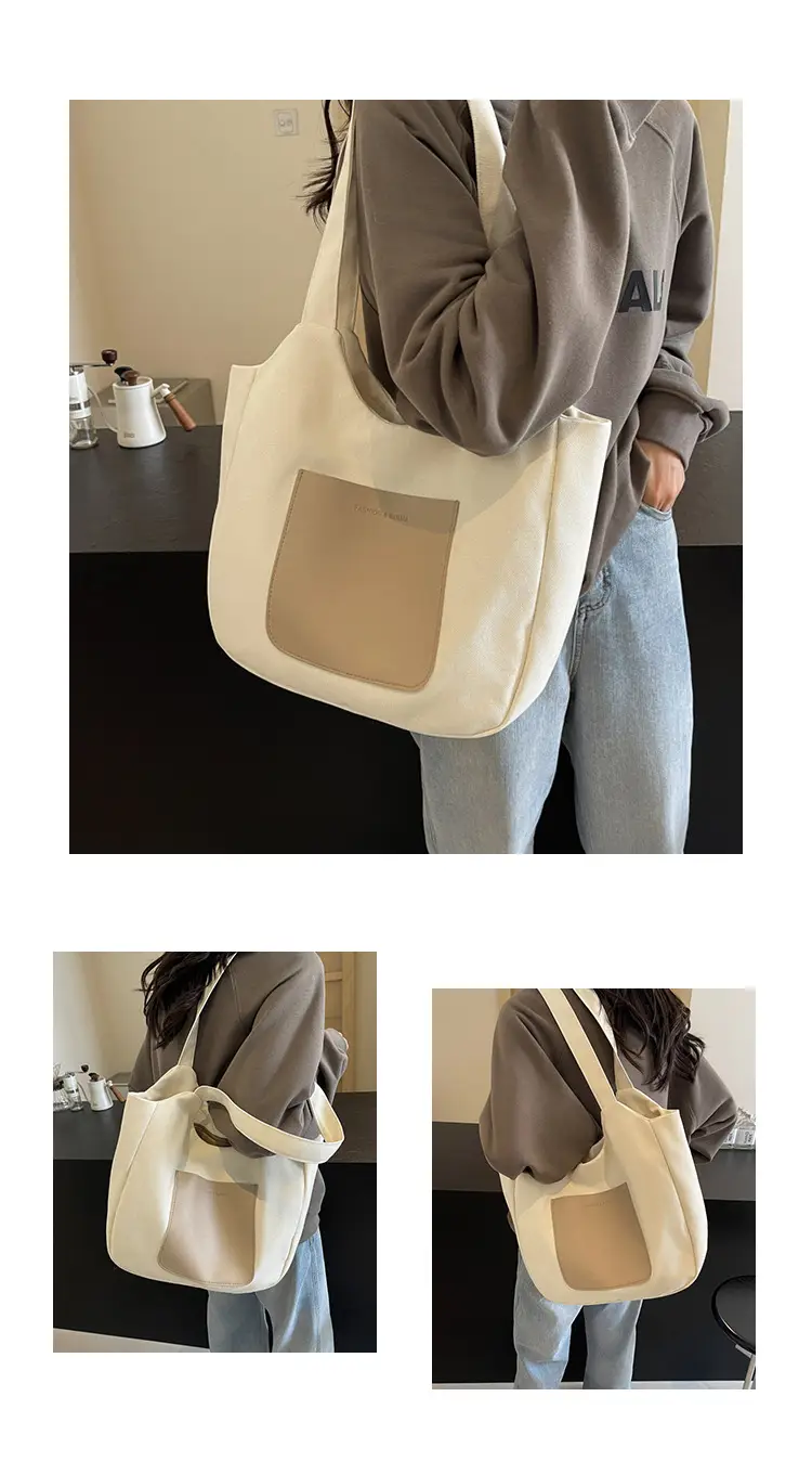 Women's Canvas Contrast Handbag Large Capacity Urban Commute — feature 9