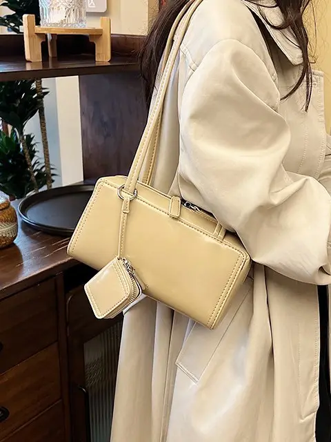 Women's 1-Piece Leather Shoulder Bag Beige 2025 Spring Summer - Image 5