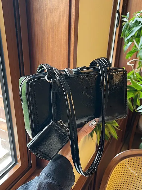 Women's 1-Piece Leather Shoulder Bag Beige 2025 Spring Summer - Image 6