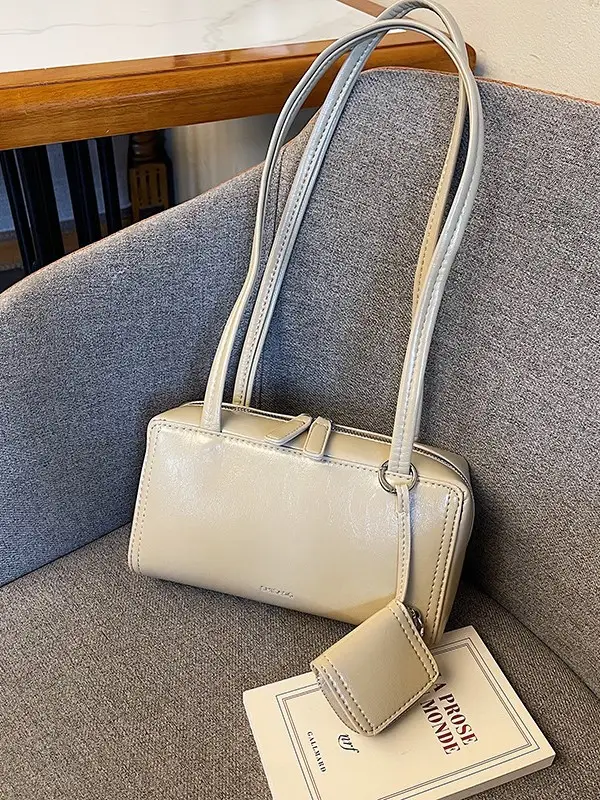 Women's 1-Piece Leather Shoulder Bag Beige 2025 Spring Summer - Image 8
