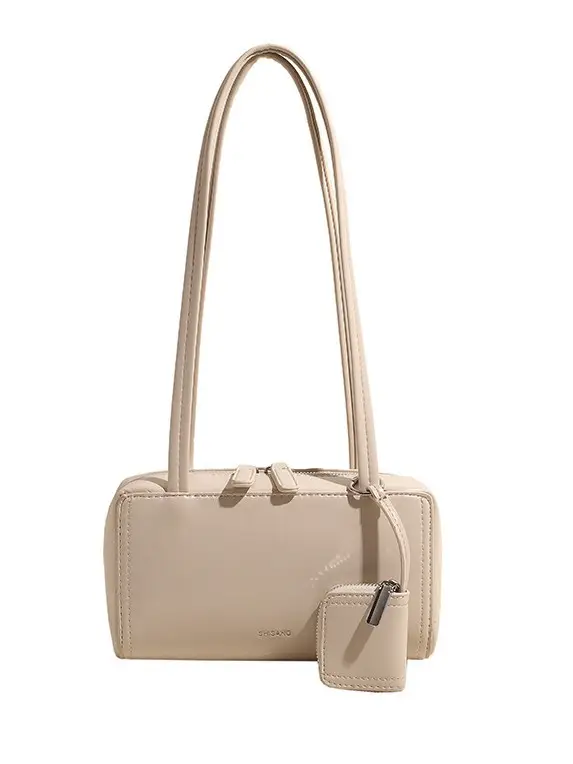 Women's 1-Piece Leather Shoulder Bag Beige 2025 Spring Summer - Image 9