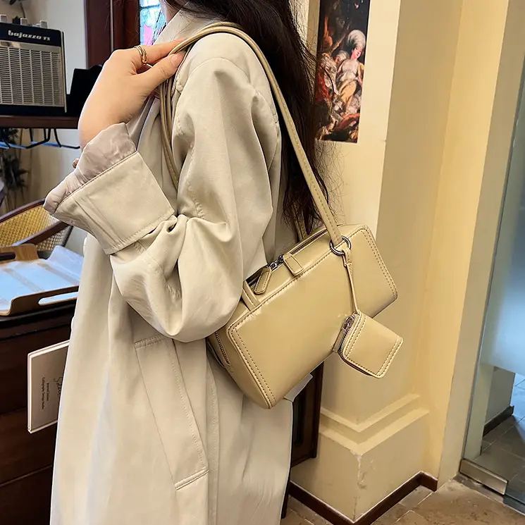 Women's 1-Piece Leather Shoulder Bag Beige 2025 Spring Summer - Image 3