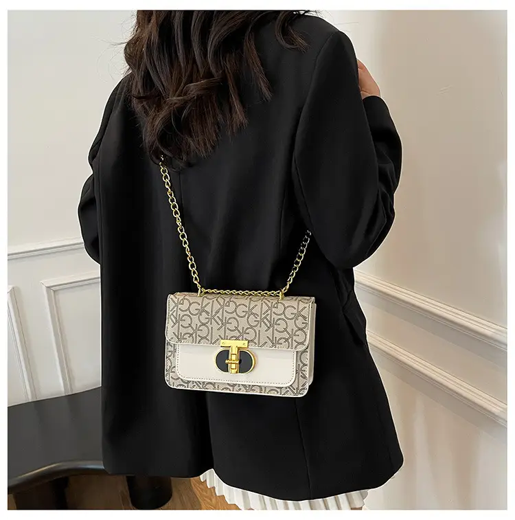 Brown Monogram Chain Shoulder Bag with Gold Clasp — feature 16
