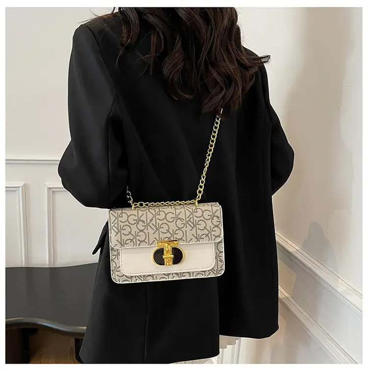 Brown Monogram Chain Shoulder Bag with Gold Clasp — feature 17