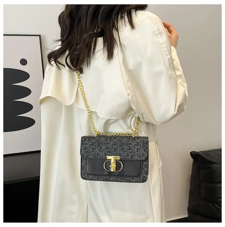 Brown Monogram Chain Shoulder Bag with Gold Clasp — feature 23