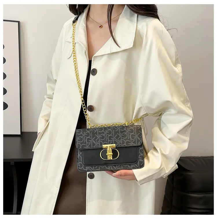 Brown Monogram Chain Shoulder Bag with Gold Clasp — feature 25