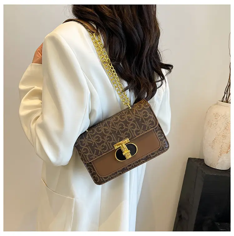 Brown Monogram Chain Shoulder Bag with Gold Clasp — feature 30