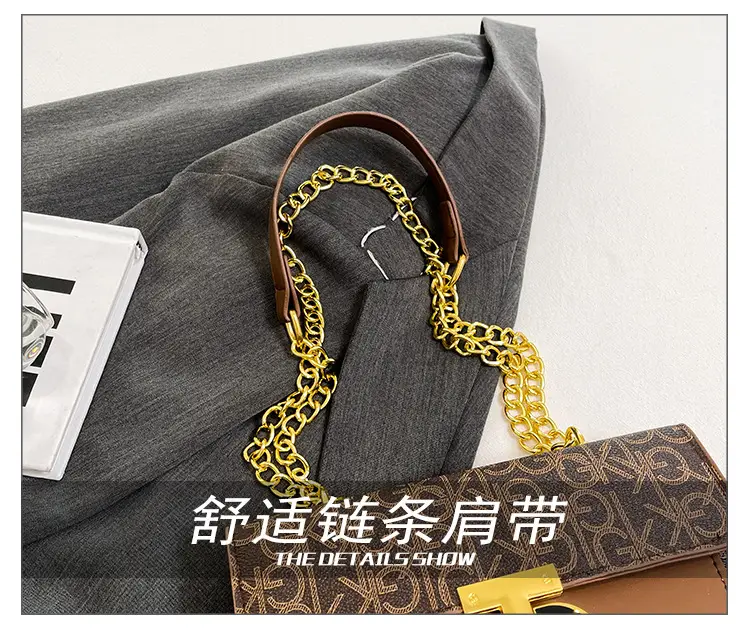 Brown Monogram Chain Shoulder Bag with Gold Clasp — feature 6