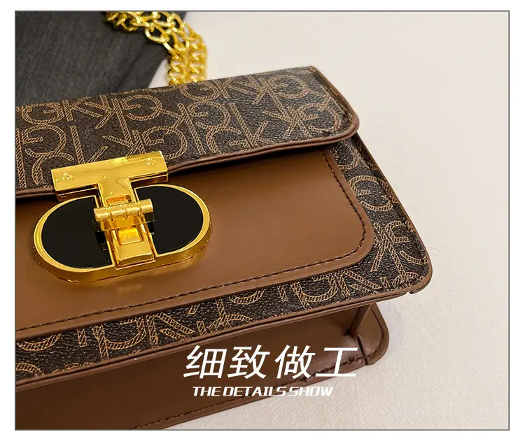 Brown Monogram Chain Shoulder Bag with Gold Clasp — feature 7