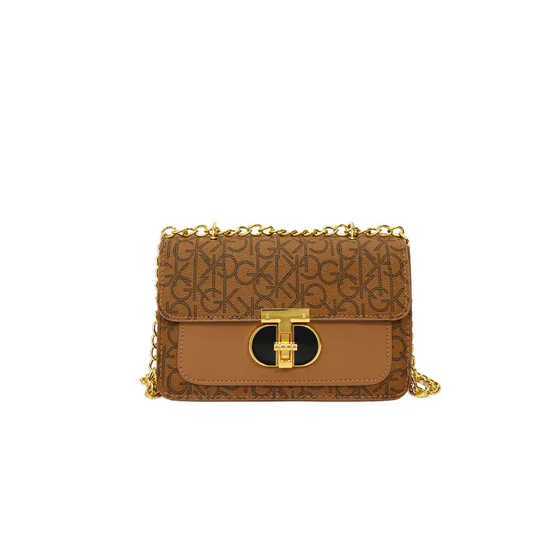 Brown Monogram Chain Shoulder Bag with Gold Clasp - Image 3
