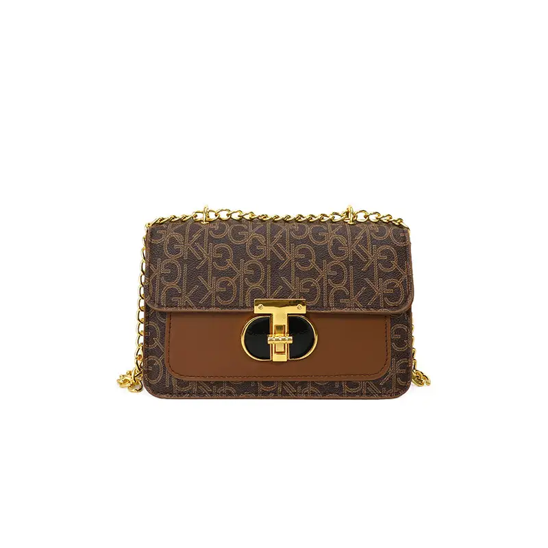 Brown Monogram Chain Shoulder Bag with Gold Clasp - Image 4