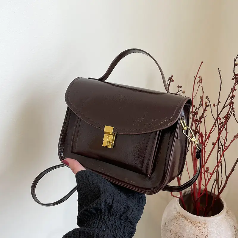 Black Leather Shoulder Crossbody Messenger Bag for Women