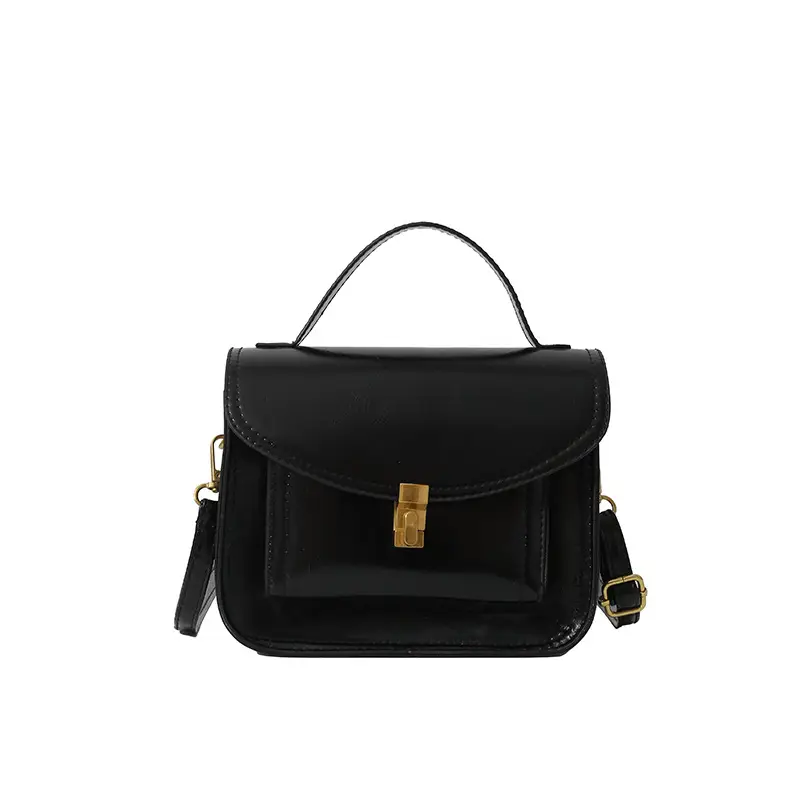 Black Leather Shoulder Crossbody Messenger Bag for Women