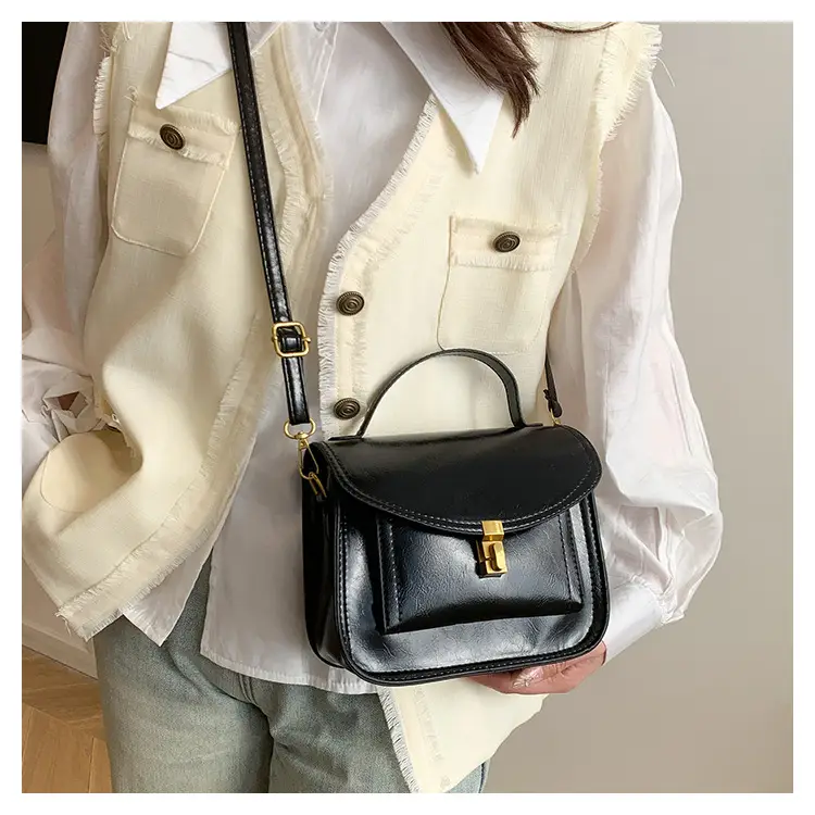 Black Leather Shoulder Crossbody Messenger Bag for Women — feature 16