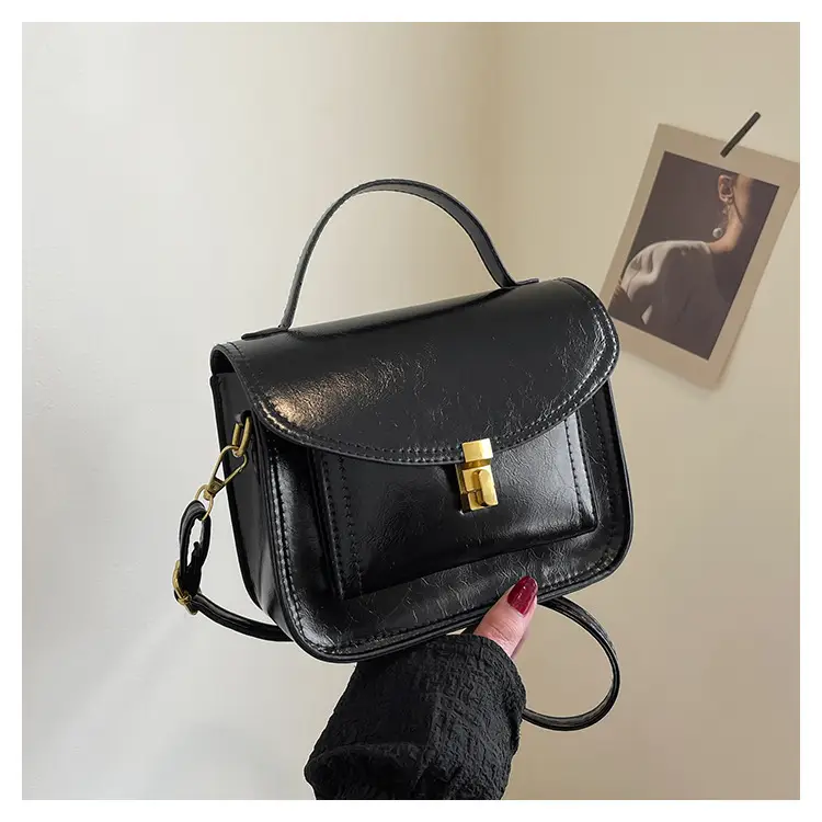 Black Leather Shoulder Crossbody Messenger Bag for Women — feature 22