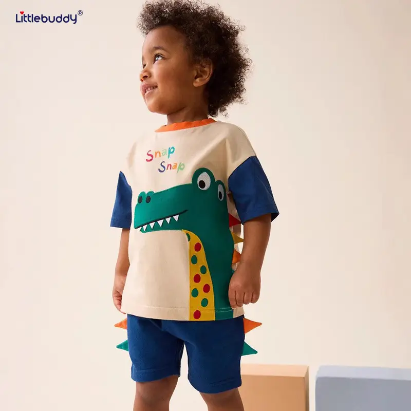 Boys T-shirt Shorts Set Crocodile Design Summer Casual - Image 4