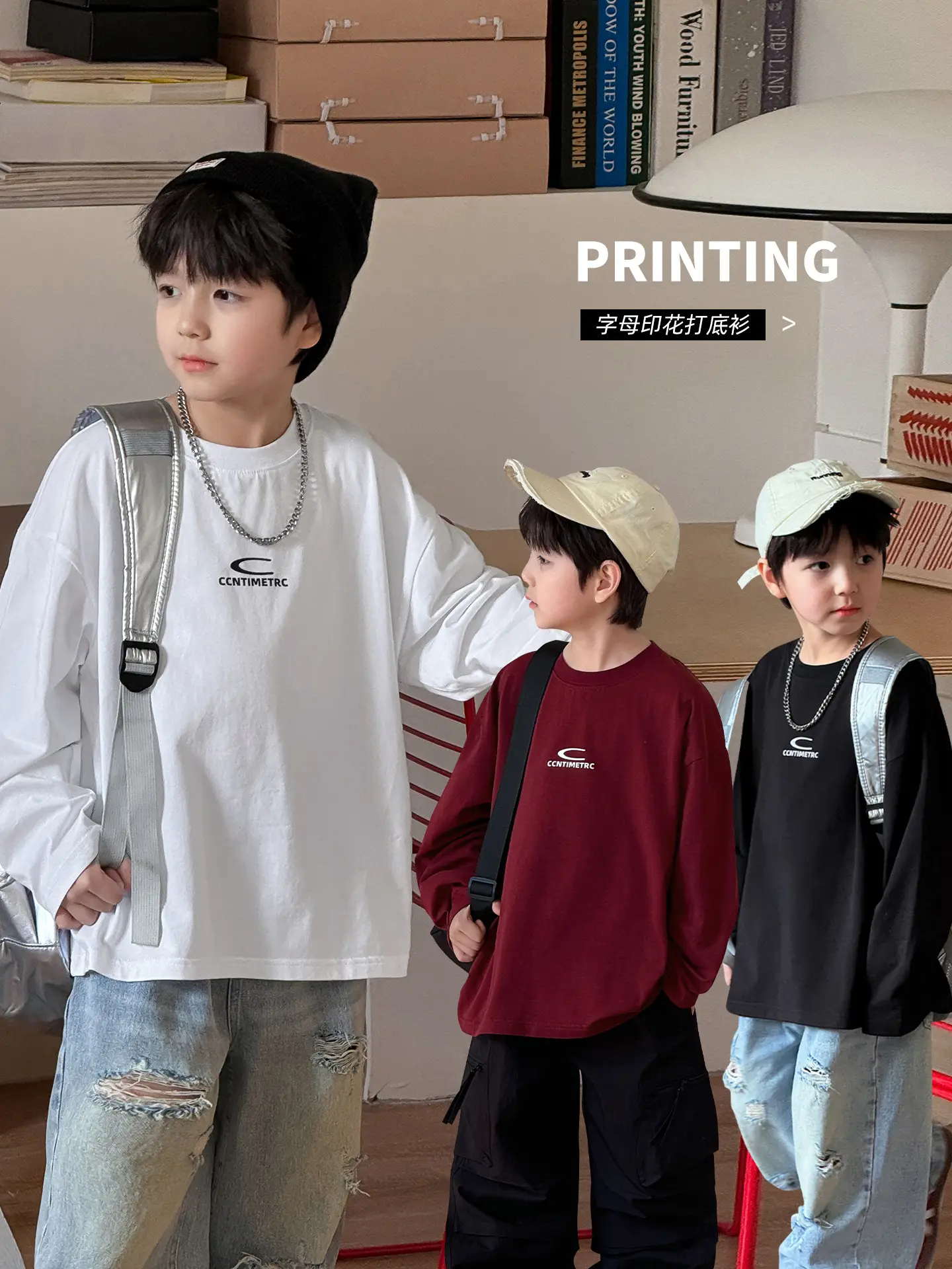 Tongku Boys Letter T-Shirt Solid White Korean Style - Image 4