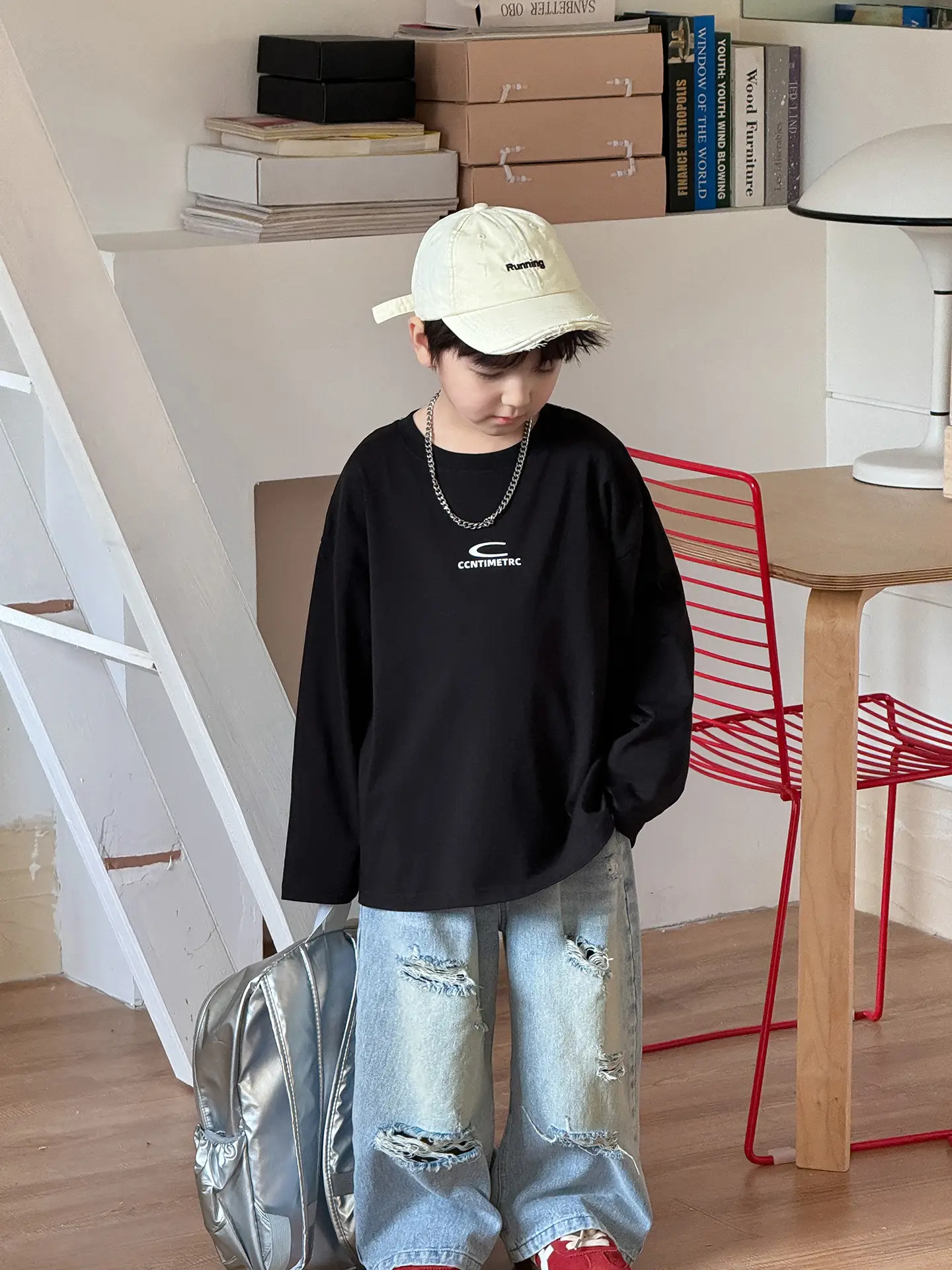 Tongku Boys Letter T-Shirt Solid White Korean Style - Image 6