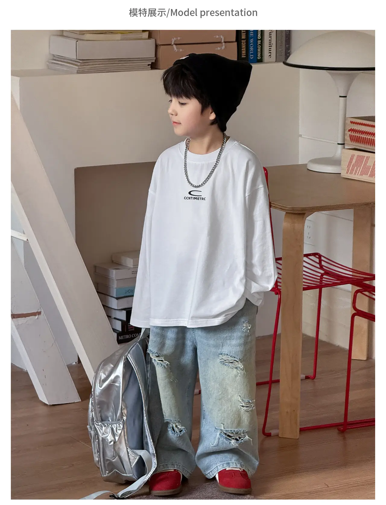Tongku Boys Letter T-Shirt Solid White Korean Style — feature 11