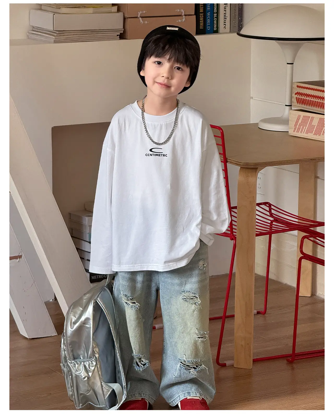 Tongku Boys Letter T-Shirt Solid White Korean Style — feature 12