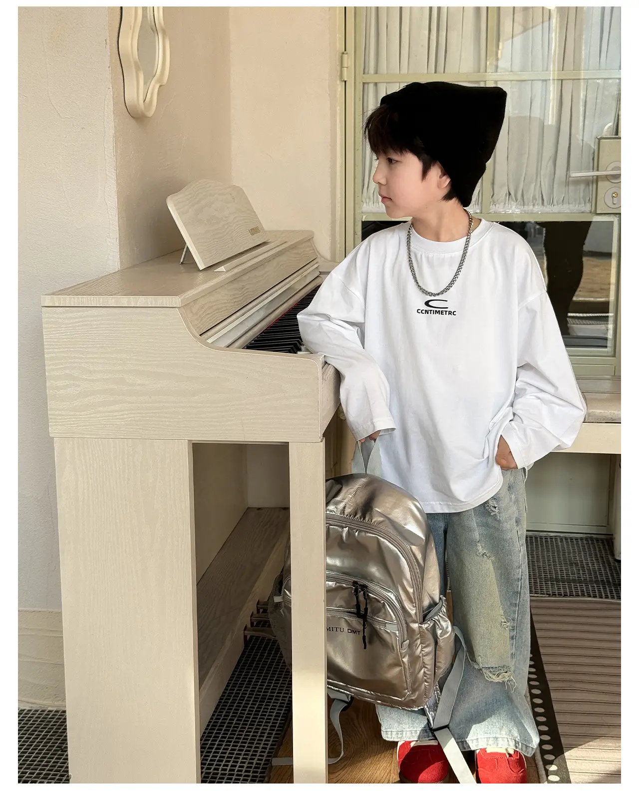 Tongku Boys Letter T-Shirt Solid White Korean Style — feature 13