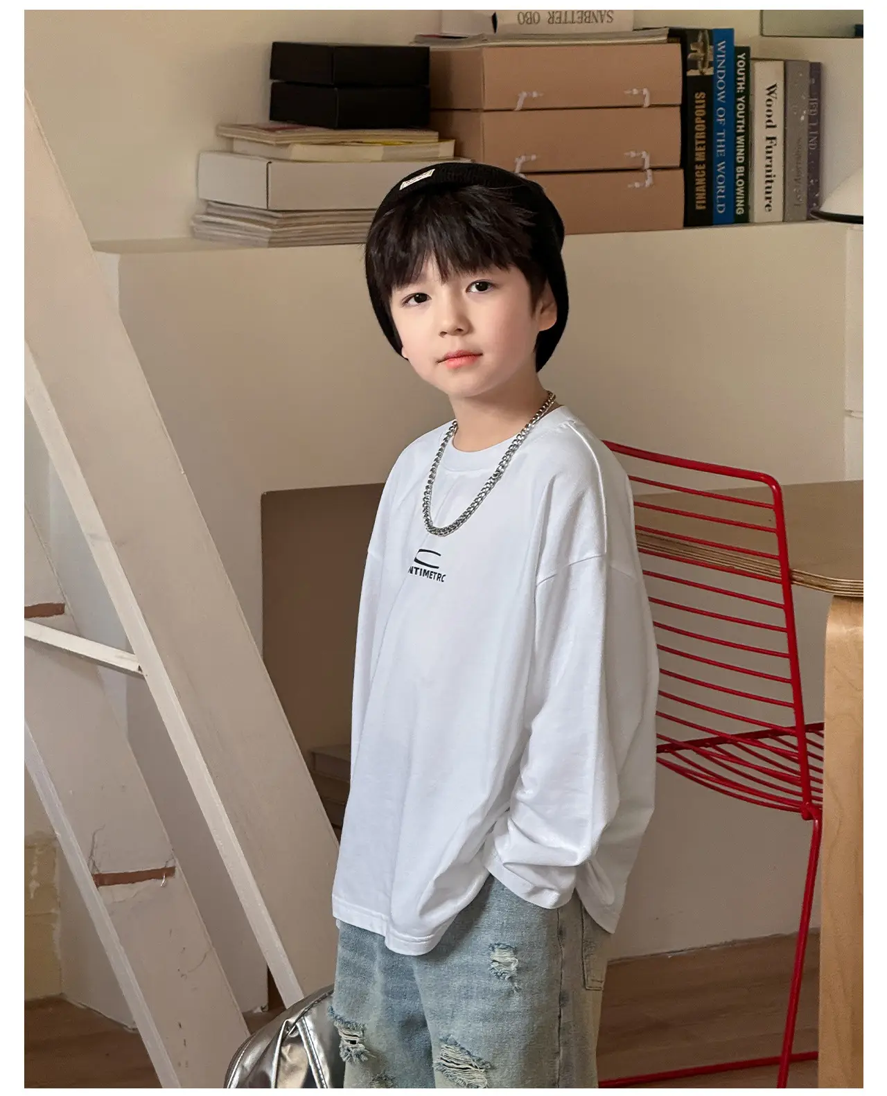 Tongku Boys Letter T-Shirt Solid White Korean Style — feature 14