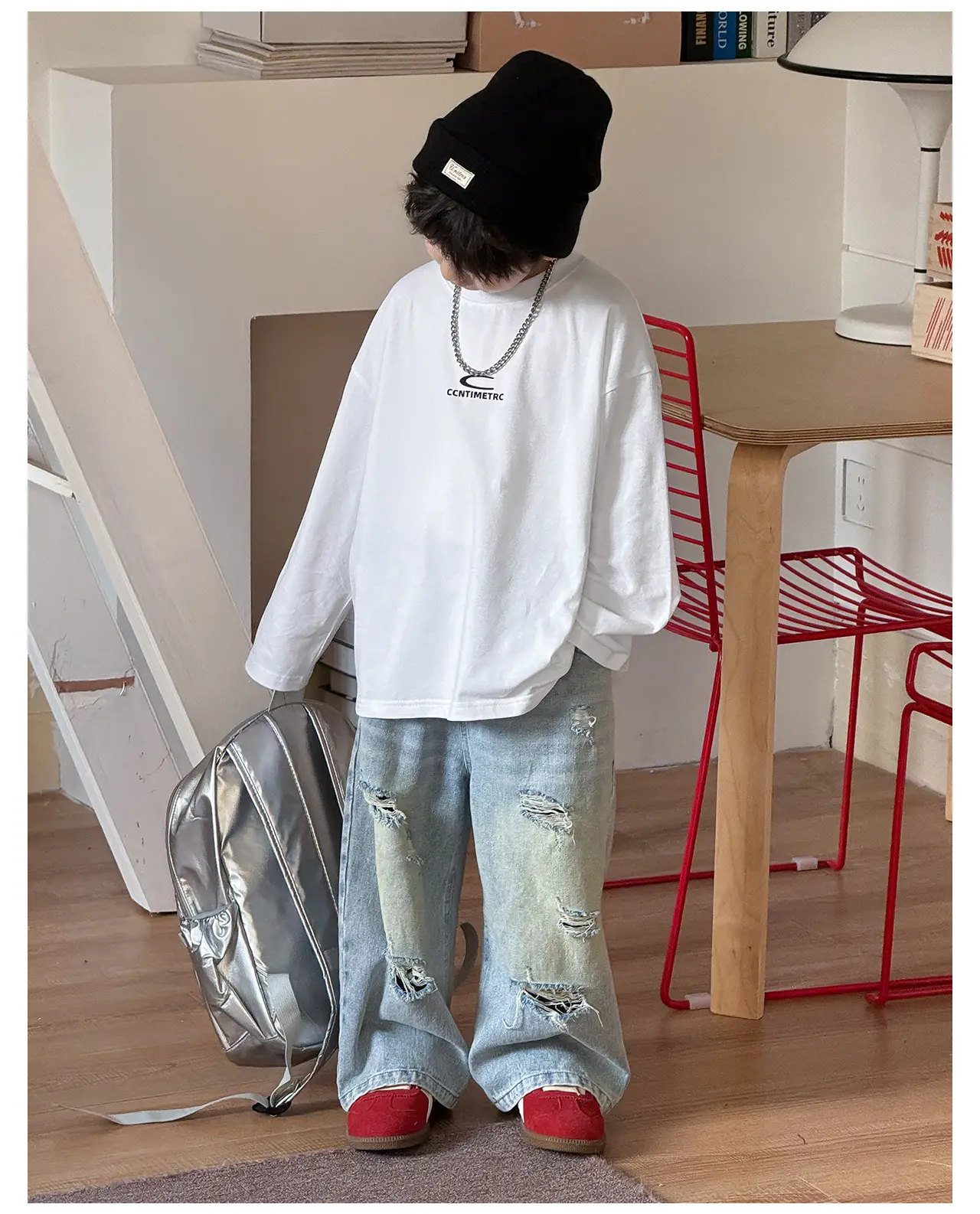 Tongku Boys Letter T-Shirt Solid White Korean Style — feature 17