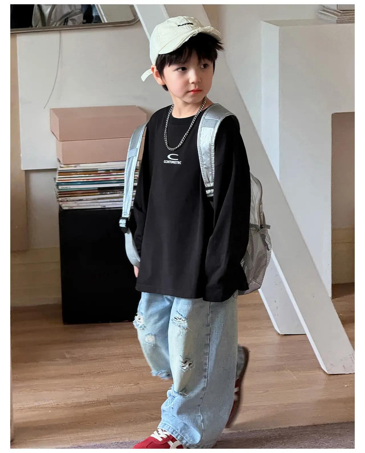 Tongku Boys Letter T-Shirt Solid White Korean Style — feature 18