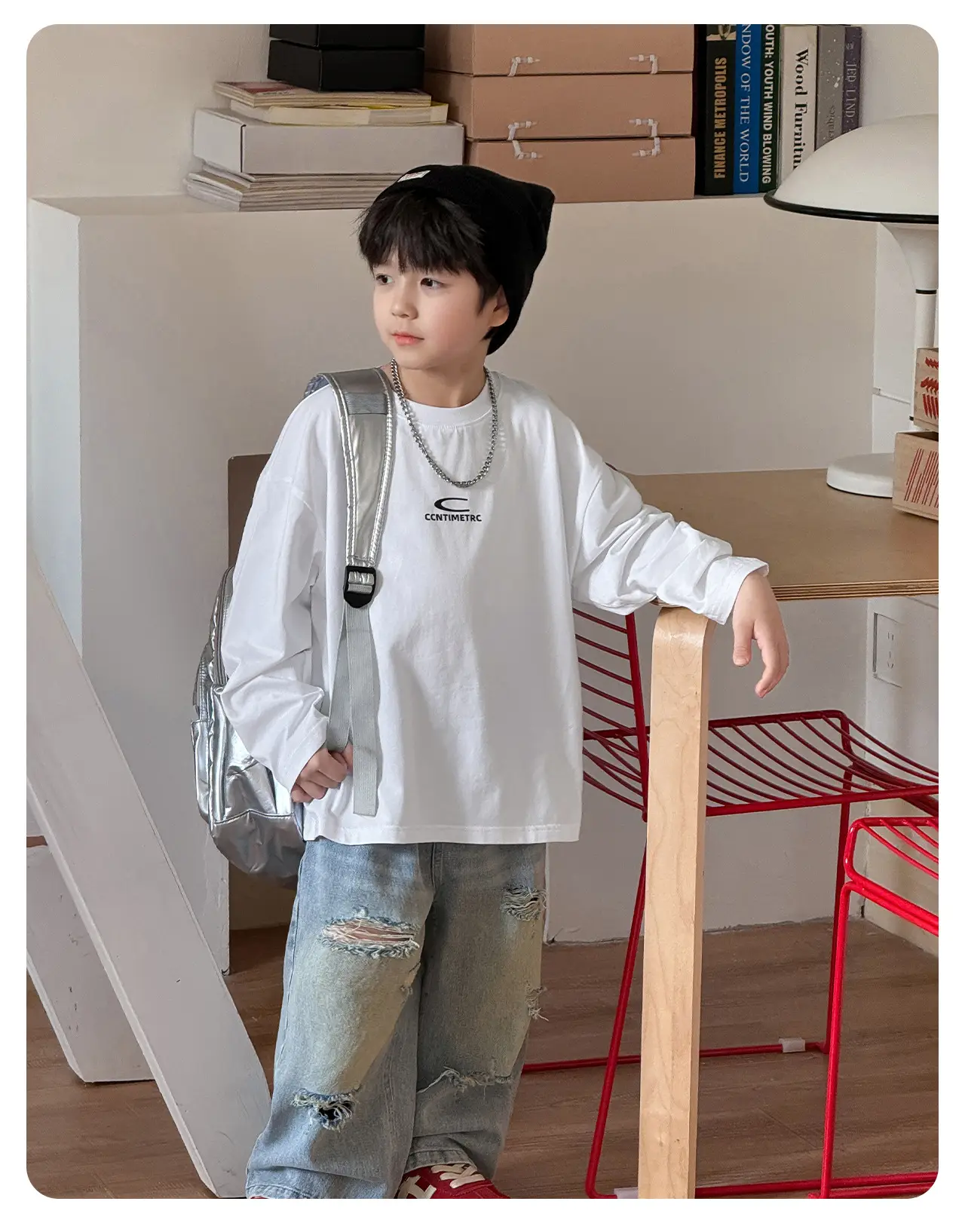 Tongku Boys Letter T-Shirt Solid White Korean Style — feature 2