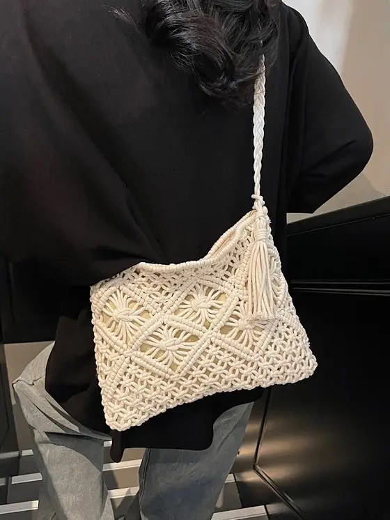 Black Woven Crossbody Tote Bag for Women 2025 - Image 6