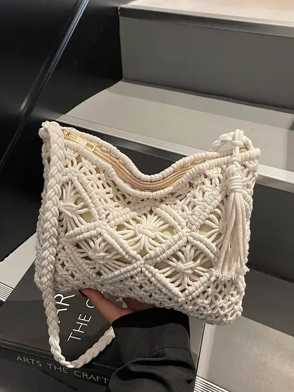 Black Woven Crossbody Tote Bag for Women 2025 - Image 7