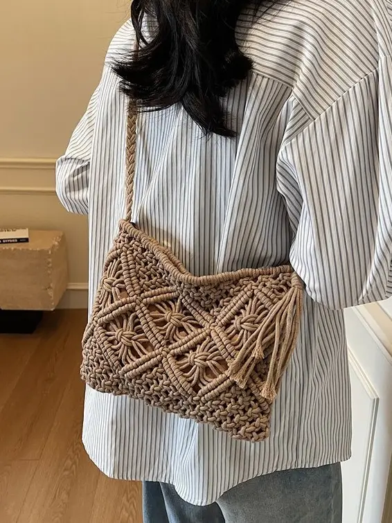 Black Woven Crossbody Tote Bag for Women 2025 - Image 8