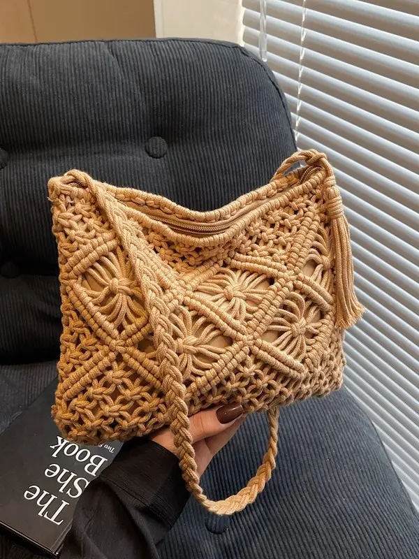 Black Woven Crossbody Tote Bag for Women 2025 - Image 9