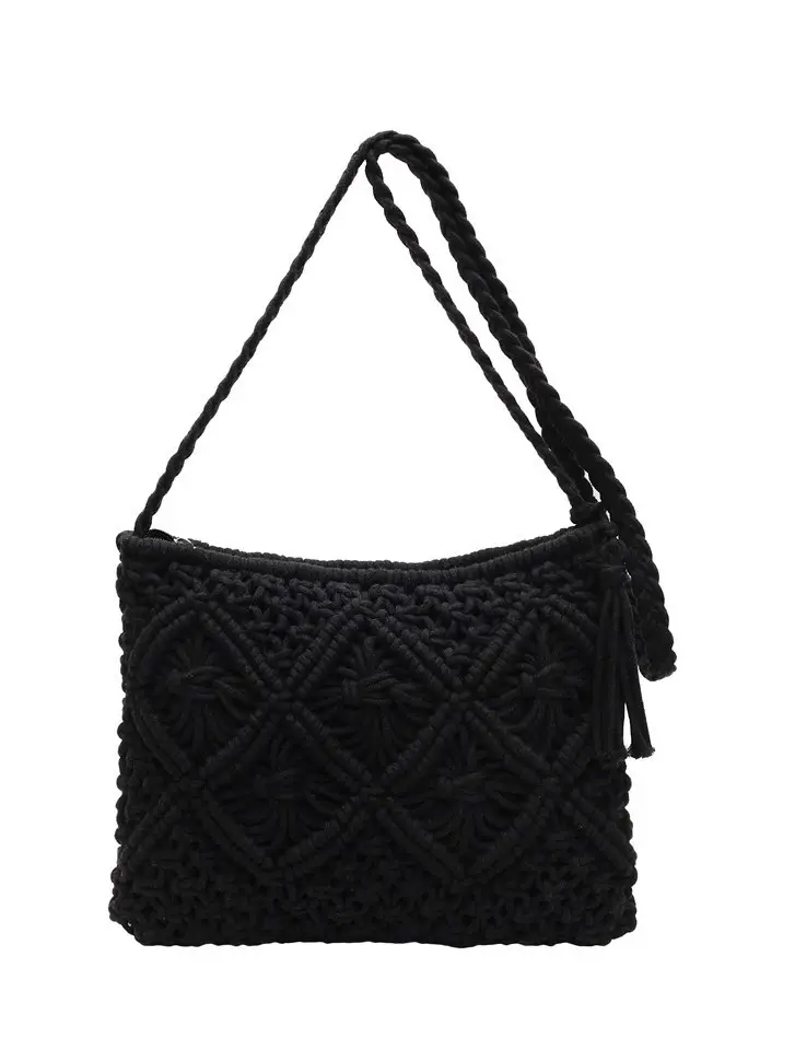 Black Woven Crossbody Tote Bag for Women 2025 - Image 10
