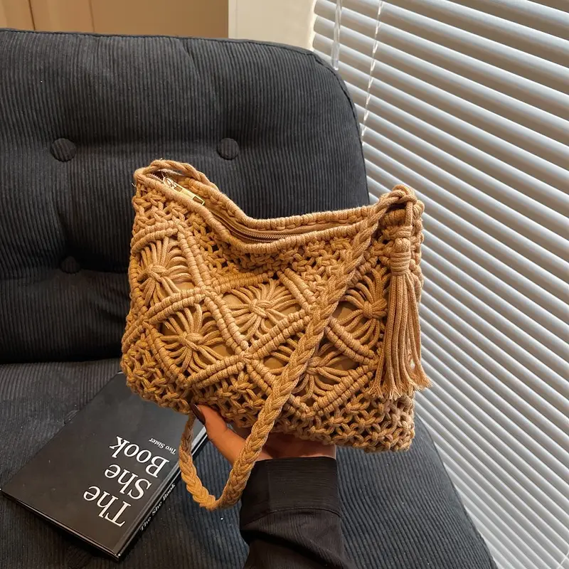 Black Woven Crossbody Tote Bag for Women 2025 - Image 3