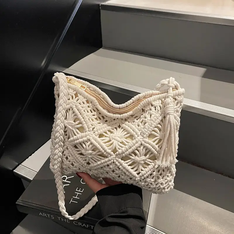 Black Woven Crossbody Tote Bag for Women 2025 - Image 5