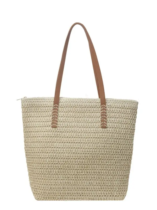 Women's Cross-Stitched Straw Shoulder Bag Large Capacity - Image 8