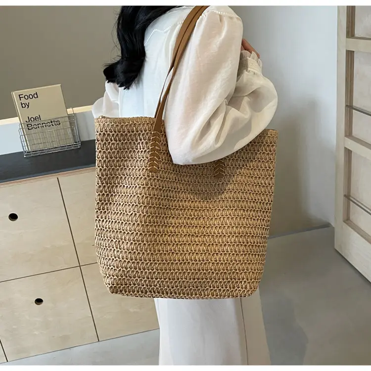 Women's Cross-Stitched Straw Shoulder Bag Large Capacity — feature 18