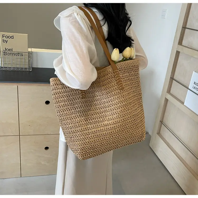 Women's Cross-Stitched Straw Shoulder Bag Large Capacity — feature 20