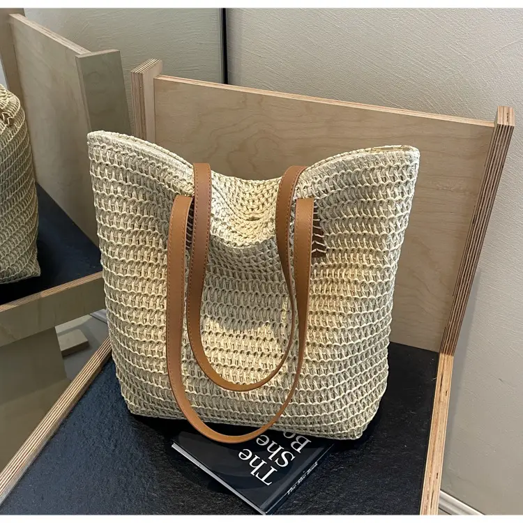 Women's Cross-Stitched Straw Shoulder Bag Large Capacity — feature 25